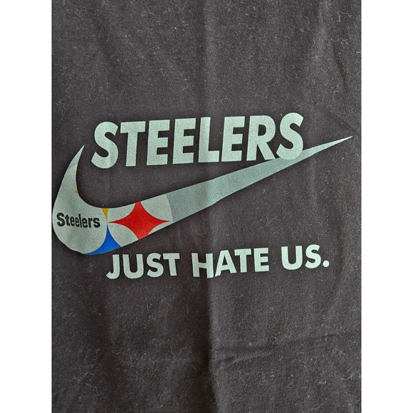 Hanes Nano T Pittsburgh Steelers Nike Swoosh Just Hate Us T‎ Shirt XL - Picture 3 of 5